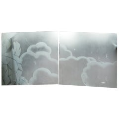 Two French Art Deco Architectural Etched Glass Cloud Panels 12
