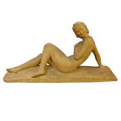 Grande sculpture Art Déco en terre cuite d'un nu, France, 1920