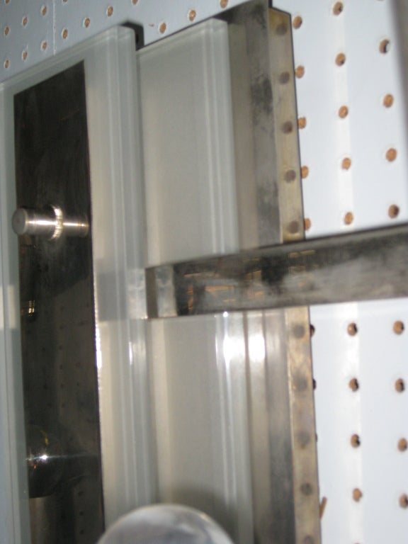 Brass Pair or Four Nickeled Bronze and Glass Modernist Sconces For Sale