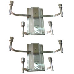 Pair or Four Nickeled Bronze and Glass Modernist Sconces 5