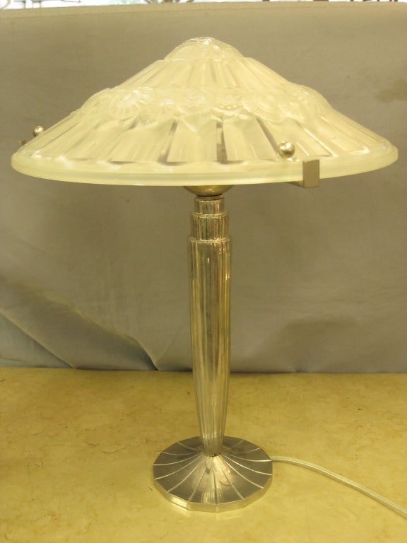 French Art Deco Frosted Art Glass Table Lamp Lorraine Nancy