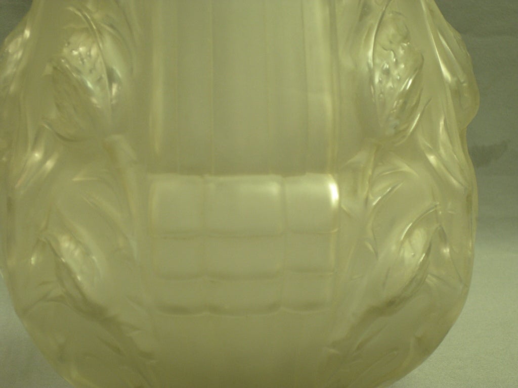 Pair of French Art Deco Frosted Glass Thistle Vases signed Etling 1