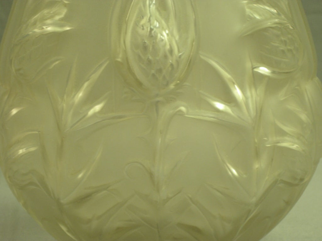 Pair of French Art Deco Frosted Glass Thistle Vases signed Etling 2