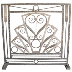 Antique Fine French Art Deco two tone hammered iron firescreen -Subes