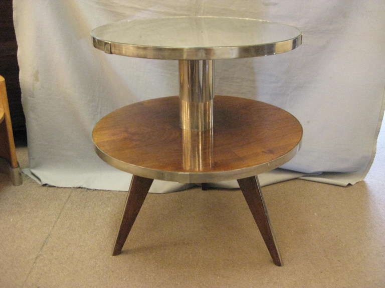 20th Century French Art Deco Occasional Table in Wood, Mirror, Nickel -Maurice Triboy For Sale
