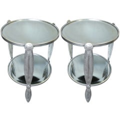 Pair of Silvered Metal Mirror Top Side Tables