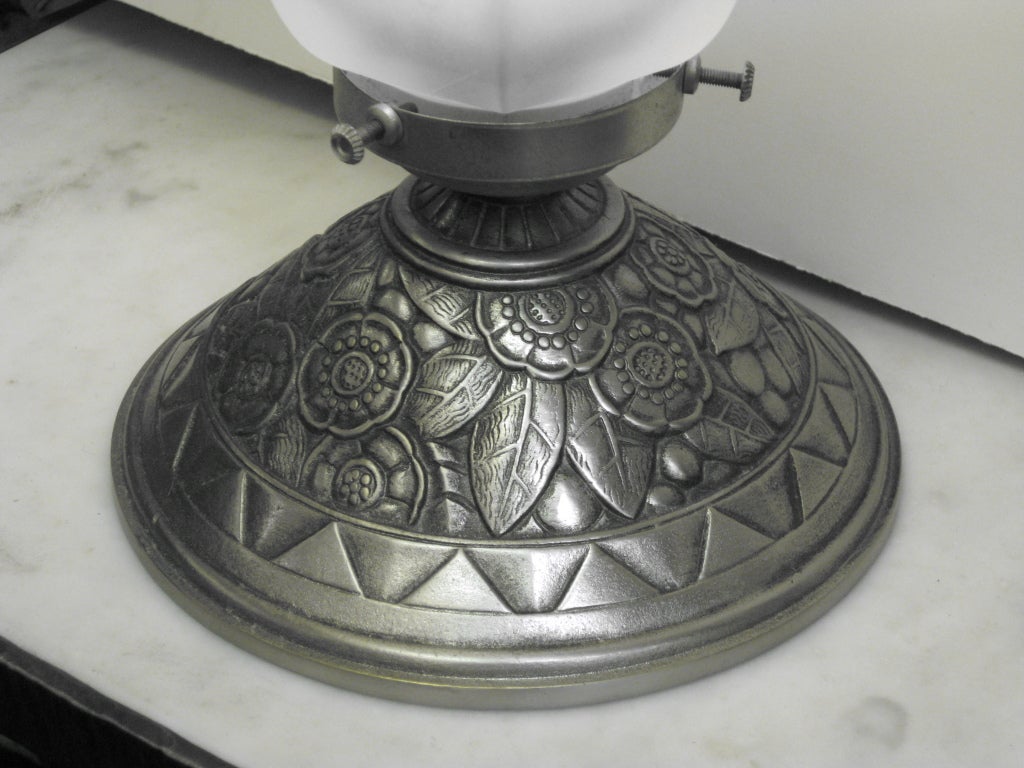 Pair or Single French Table Lamp, Frosted Glass and Nickeled Bronze In Excellent Condition In New York City, NY