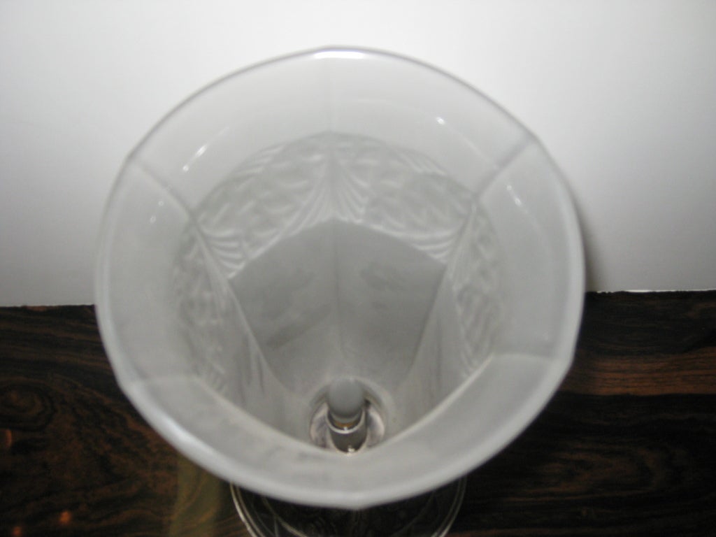 20th Century Pair or Single French Table Lamp, Frosted Glass and Nickeled Bronze