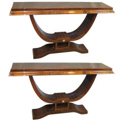 Used Pair of French Art Deco U shaped rosewood consoles circa 1930