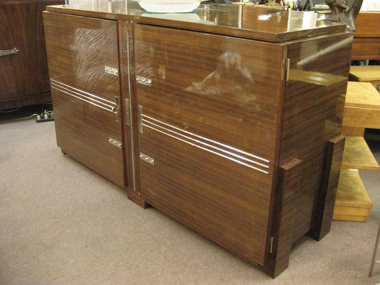 Fine French Modernist Cabinet with Nickeled Bronze Linear Mounts 2