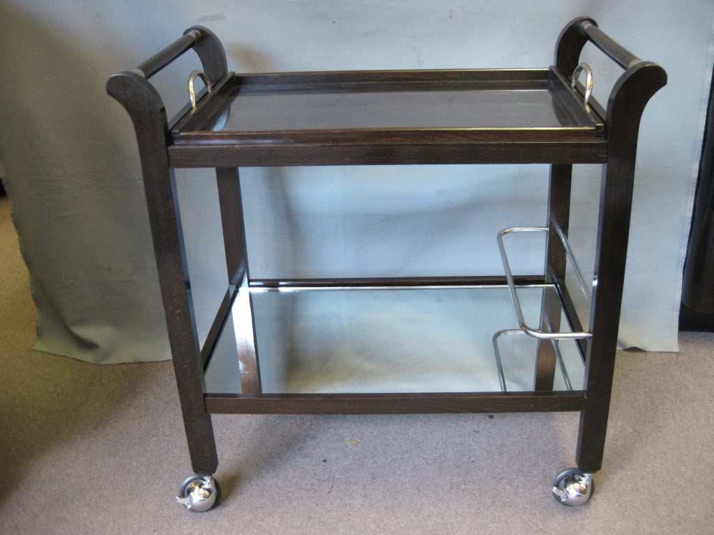French Modernist rolling bar cart with removable tray