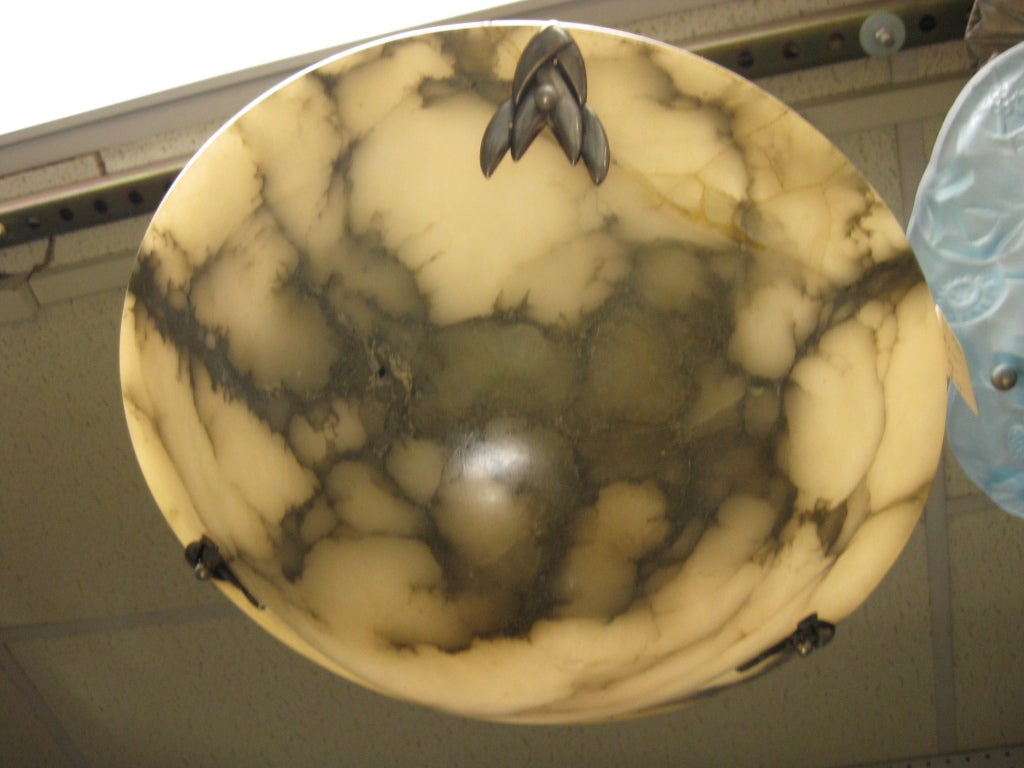 20th Century French grey veined and champagne tinted alabaster coupe