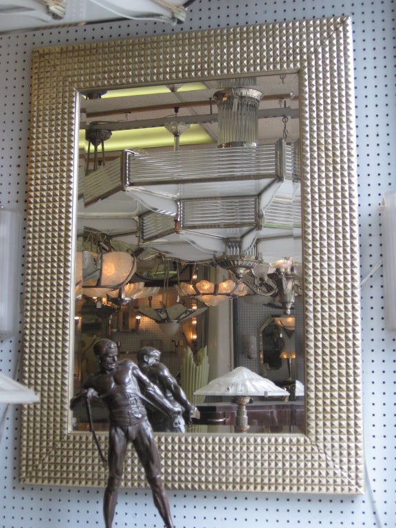 Large rectangular beveled grid mirror in  white gold 3