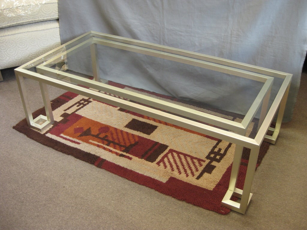 20th Century Italian 70's rectangular silvery/gold metal coffee table