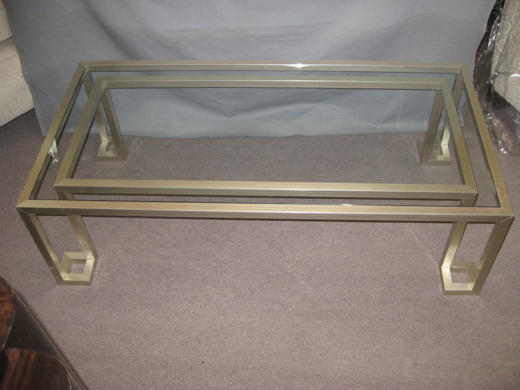 Italian 70's rectangular silvery/gold metal coffee table 1