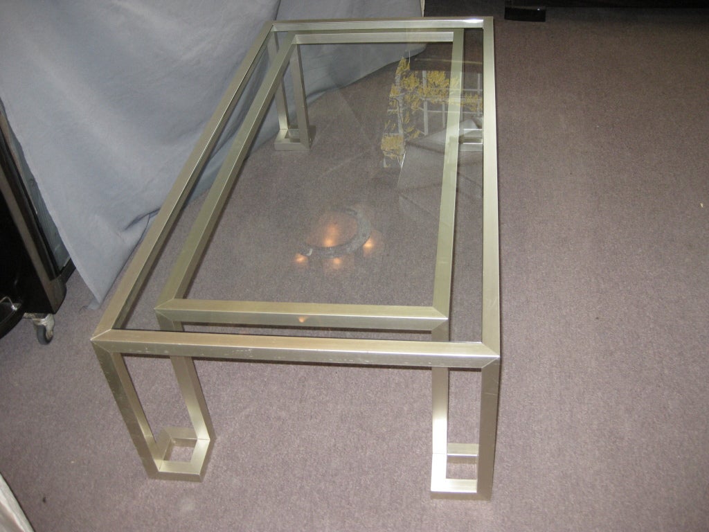 Italian 70's rectangular silvery/gold metal coffee table 2