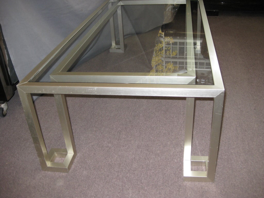 Italian 70's rectangular silvery/gold metal coffee table 3