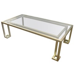 Italian 70's rectangular silvery/gold metal coffee table