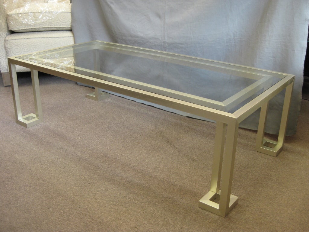 Italian 70's rectangular silvery/gold metal coffee table 4