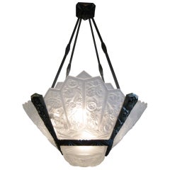 French Art Deco frosted art glass chandelier circa 1925