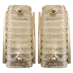 Vintage Pair of  Italian mid century ribbed glass sconces