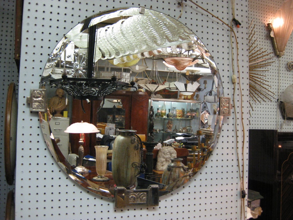 20th Century Circular nickeled bronze mirror - France 1925