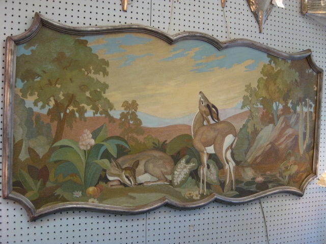 Mid-20th Century Original French 1950's large painting on panel of deer in  frame