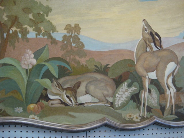 Original French 1950's large painting on panel of deer in  frame 1