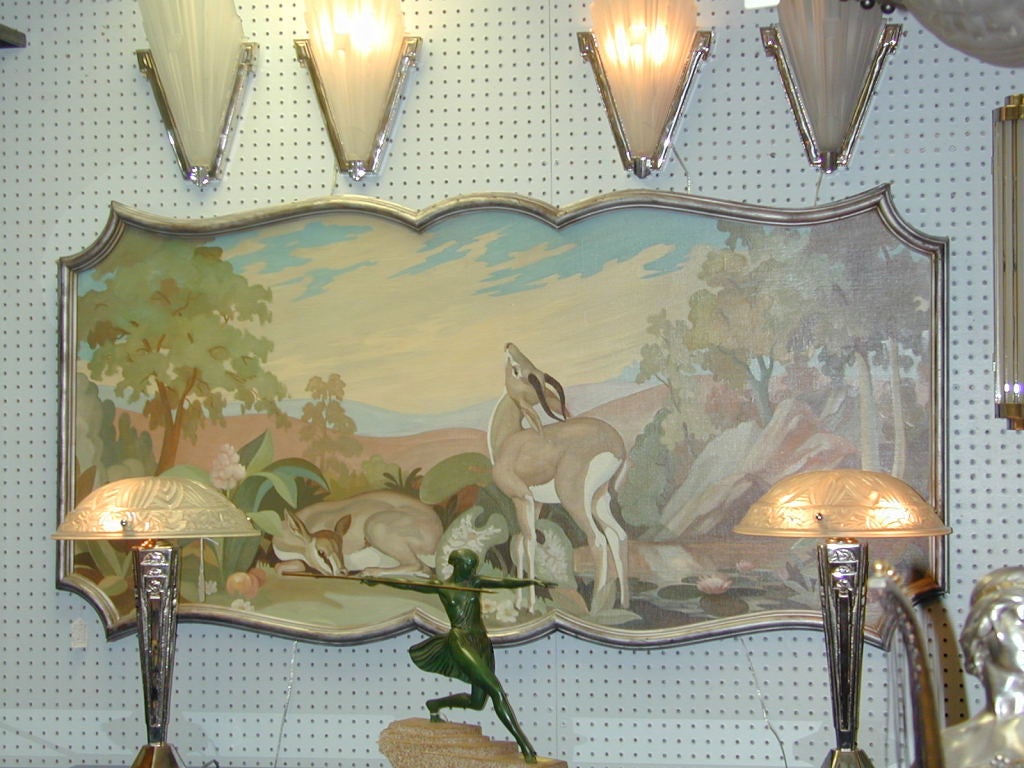 Original French 1950's large painting on panel of deer in  frame 4