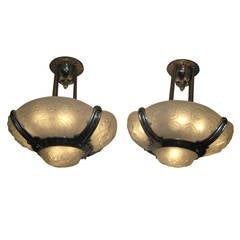 Similar Pair of French Art Deco Chandeliers by Muller Frères Luneville