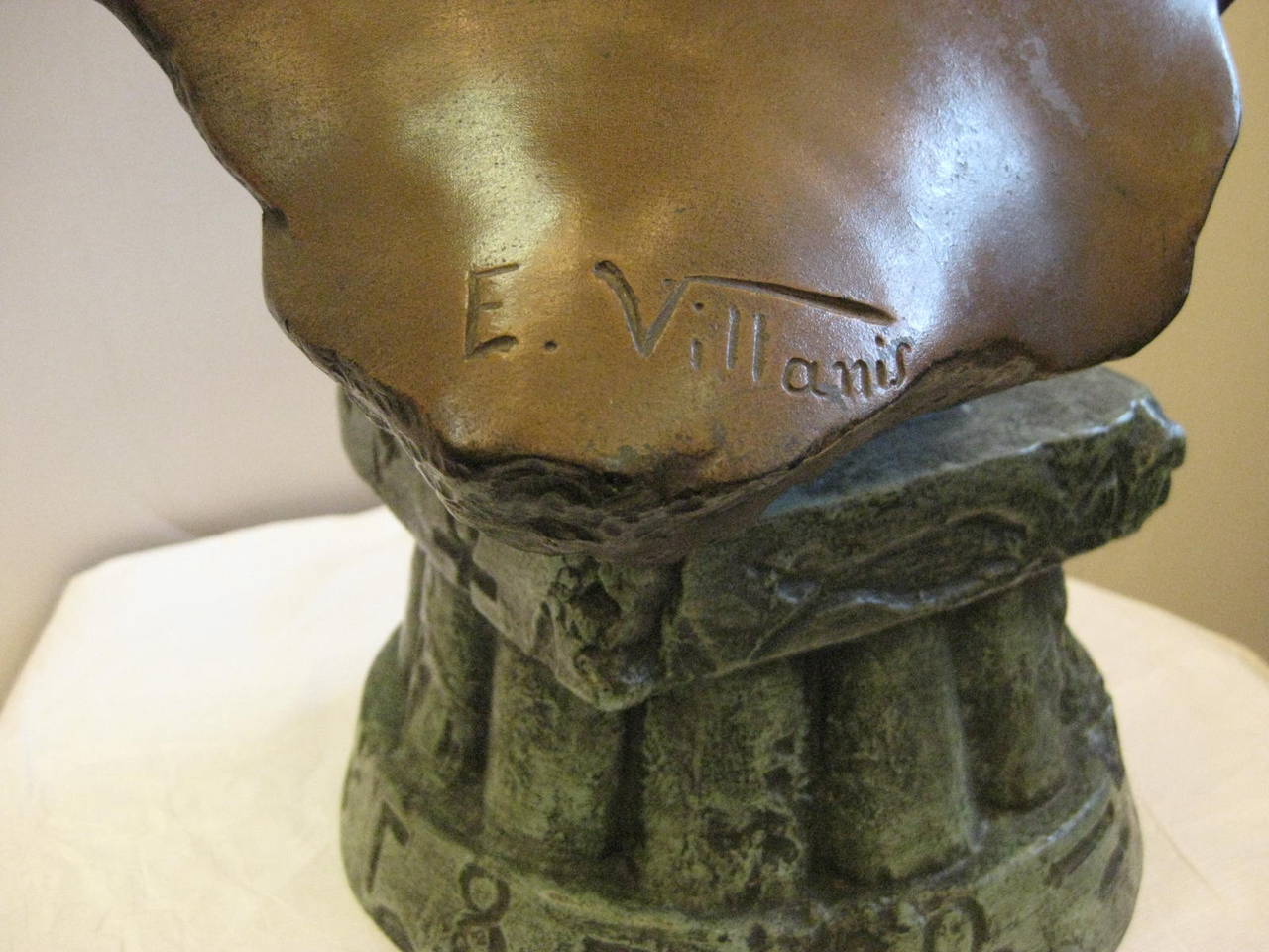 19th Century Original Polychrome Spelter Bust of a Woman Signed E. Villanis, circa 1890