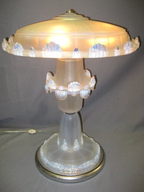 French opalescent art glass waterfall table lamp attrib to Ezan 5