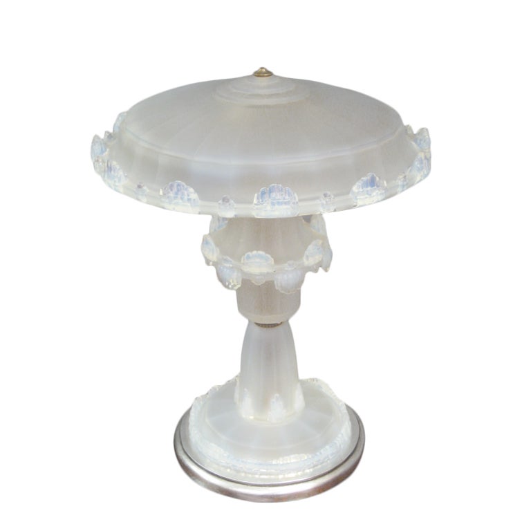 French opalescent art glass waterfall table lamp attrib to Ezan