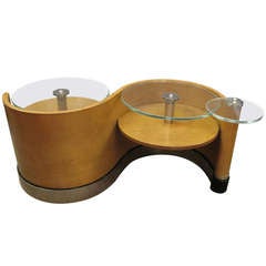 Modernist "S" curve sycamore and glass top coffee table- Jean Royere