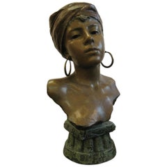 Original Polychrome Spelter Bust of a Woman Signed E. Villanis, circa 1890