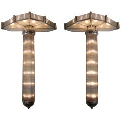 Important Monumental Pair of French Modernist Petitot Sconces