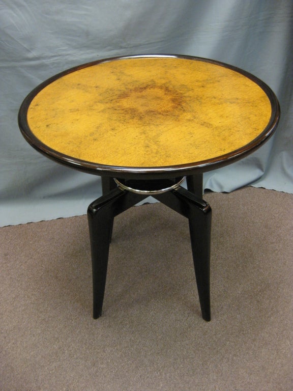 Amboyna French 1930's unusual two tone nickel mounted side table