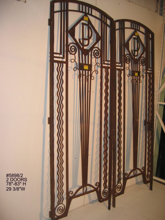 20th Century Important pair of French Art Deco hand wrought iron doors 1925