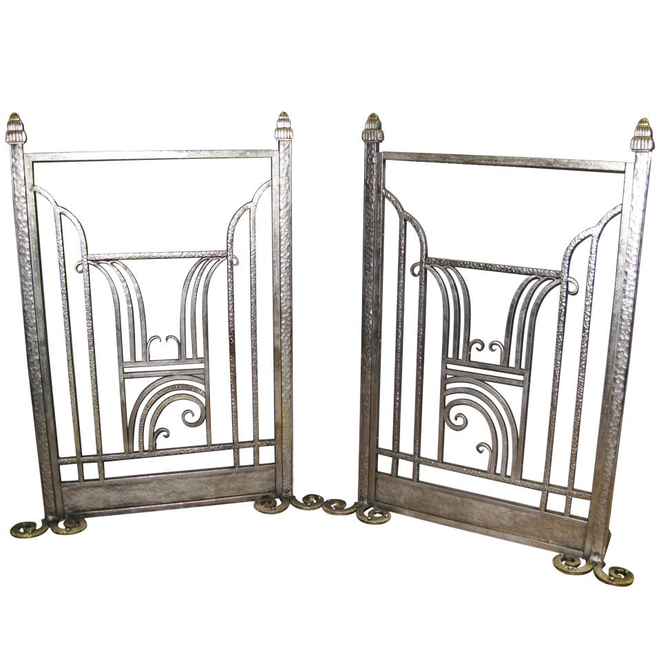 French Art Deco Hammered Iron Fire Screen, Charles Piguet, 1925