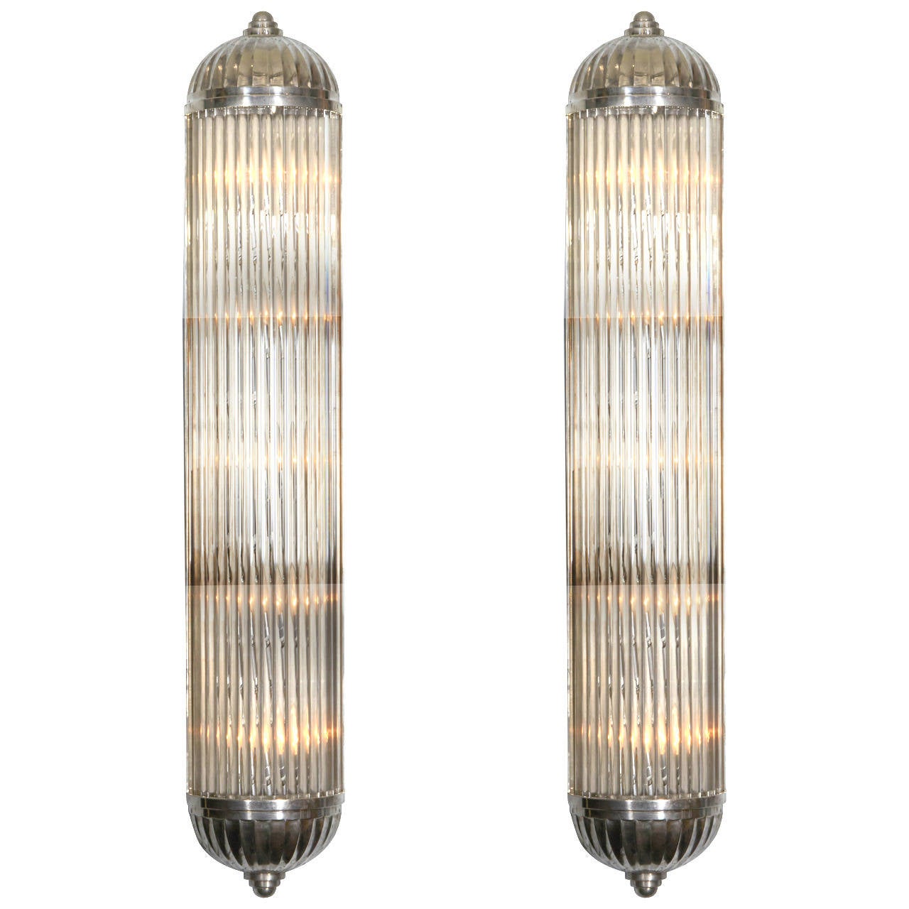  French Modernist Long Tubular Sconces by Petitot