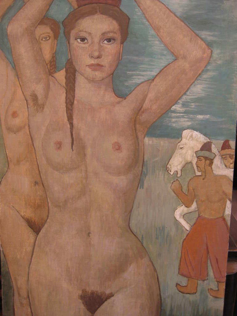 20th Century Lifesize original oil on board painting of a nude by Czene Bela 1945