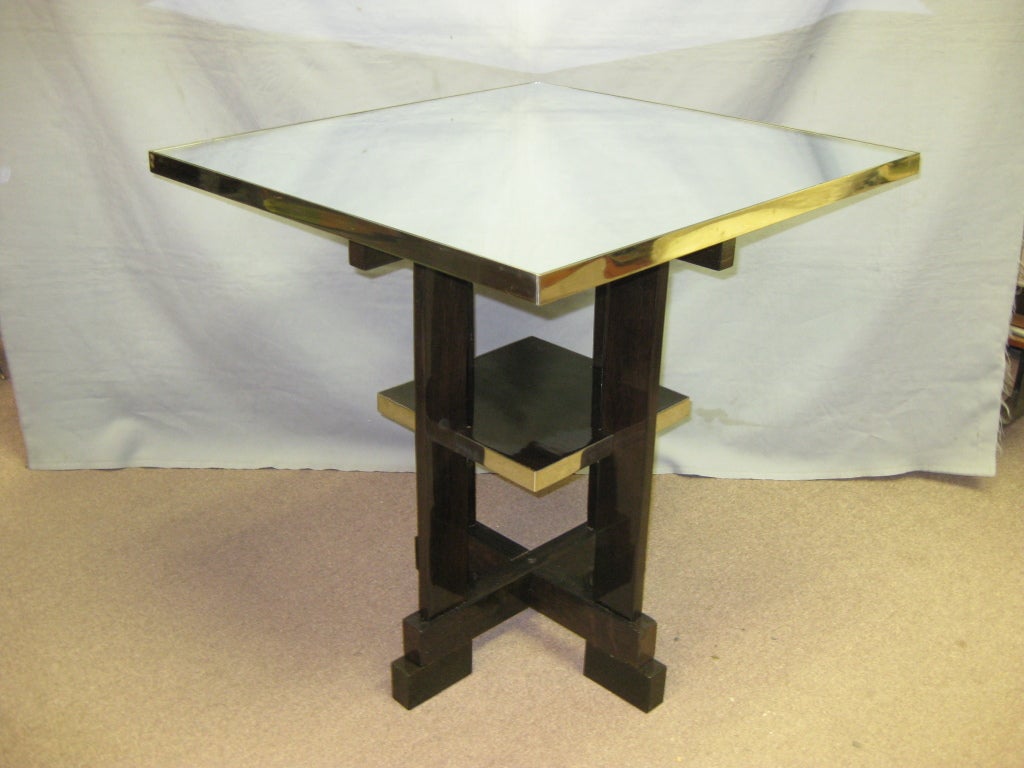 Art Deco mirrored top cubist side table w/ nickeled mounts 1930