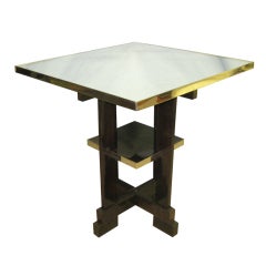 Art Deco mirrored top cubist side table w/ nickeled mounts 1930