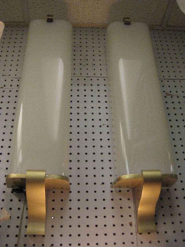 Minimalist Large pair of French Wall Sconces circa 1940 Maison Perzel
