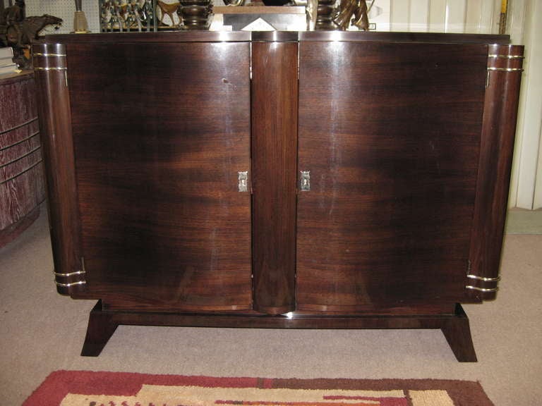 French Art Deco Two-Door Palisander Cabinet with Nickeled Mounts In Good Condition For Sale In New York City, NY