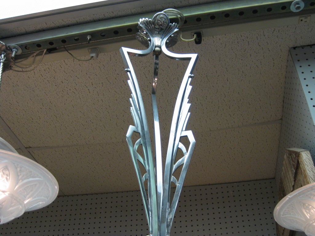 Mid-20th Century French Art Deco frosted art glass chandelier circa 1930