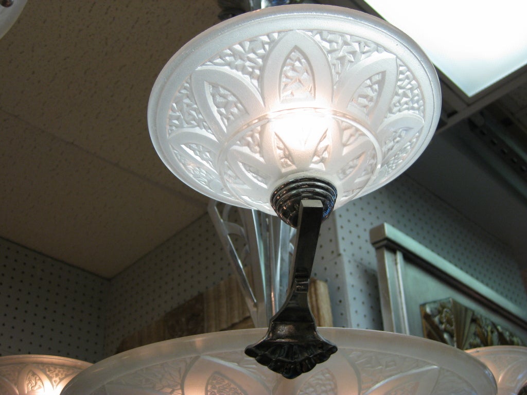 French Art Deco frosted art glass chandelier circa 1930 2