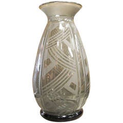 Large & unusual charcoal tinted 1930's vase signed Daum Nancy