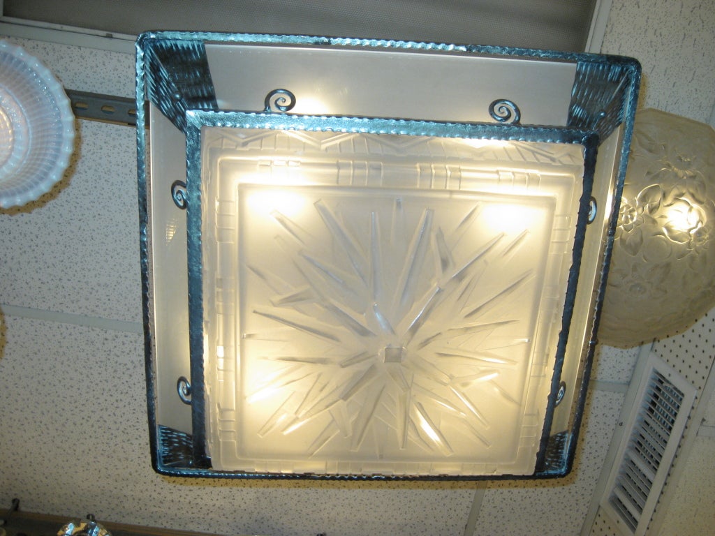 French Art Deco square chandelier circa 1925 attrib to Muller 1