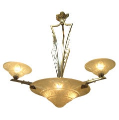 French Art Deco frosted art glass chandelier circa 1930